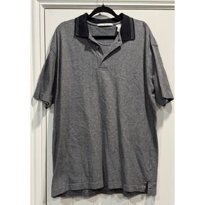 Perry Ellis Mens XL Polo MADE IN USA Shirt Blk Grey Textured Cotton Short Sleeve